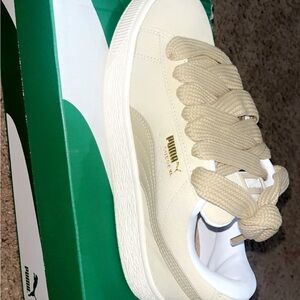 Puma Cream Suede Sneakers with Gold Details